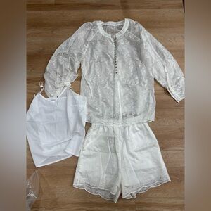 Women's White Lace Set - Top, Shorts & Cami size S